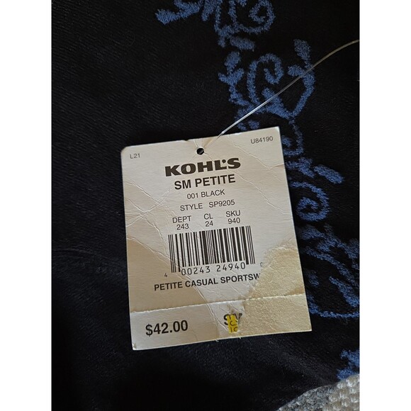New Sonoma Jean Black Pullover V Neck Sweater Blue Detail Petite Small Stretch - Picture 3 of 7
